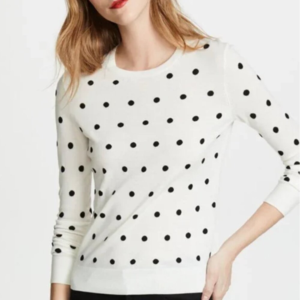 NWT Theory Polka Dot Merino Wool Sweater Ivory and Black, Size P
